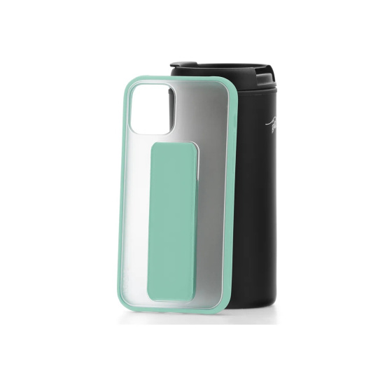 Силиконовый чехол Friendly case с магнитной подставкой для iPhone 12/12 Pro Прозрачный-Бирюзовый